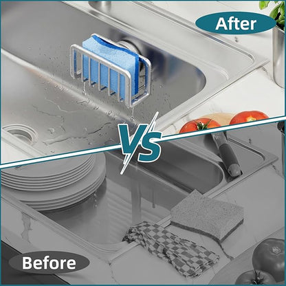 TAILI Sink Caddy with Strong Suction Cup, Sponge Holder for Kitchen Sink Oganizer, Removable Rustproof Aluminum Sponge Holder, Dish Brush for Scraper - Silver - Image 8