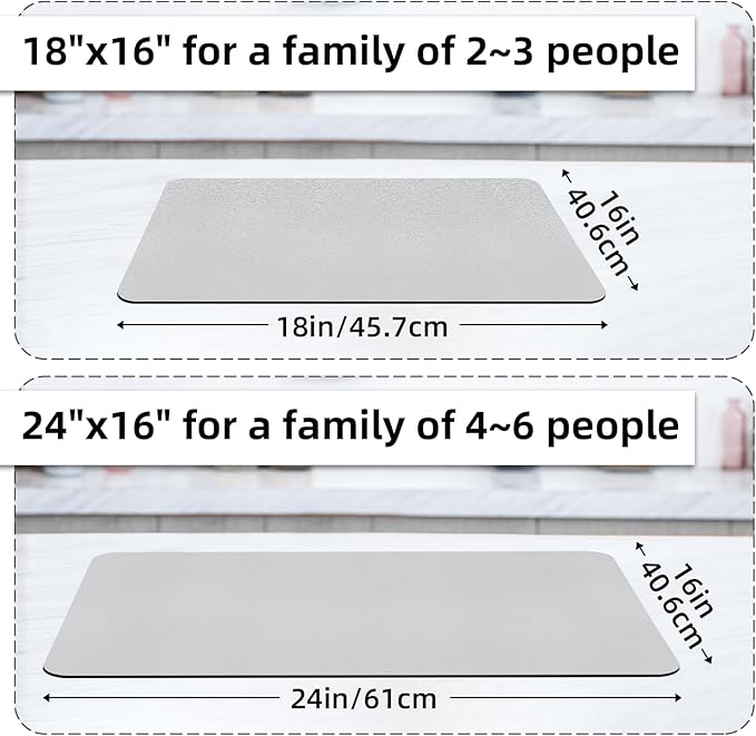 LOPNUR Kitchen Dish Drying Mat, 24"x16" Dish Drying Mats for Kitchen Counter, Diatomite Coffee Mat, Super Absorbent Dish Drying Pad, Heat Resistant Mat with Anti-slip Rubber Backed, Light Grey - Image 4