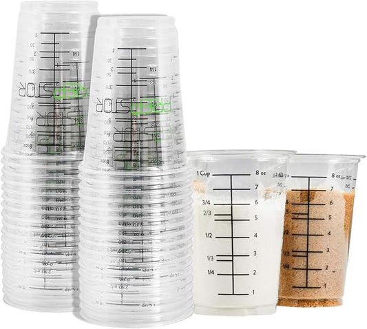 Disposable Measuring Cups for Resin - Pack of 20 8oz Clear Plastic Measuring Cup for Epoxy Resin, Stain, Paint Mixing - Half Pint Reusable Multipurpose Mixing Cups for Cooking and Baking by PrepStor