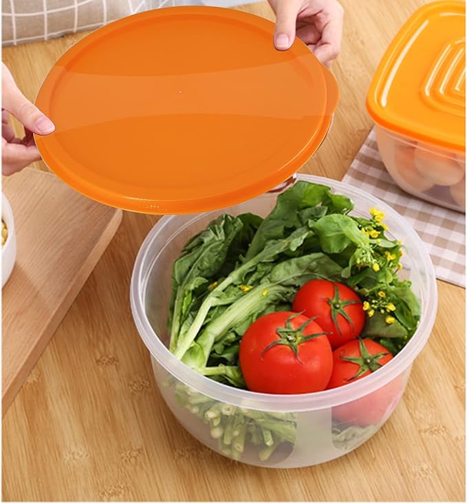 7Pcs Round Mixing Bowl Set Salad Bowl with Airtight Lids Plastic Nesting Mixing Bowl Set for Packing and Serving Christmas Salads Candies Cookies, Microwave Safe - Image 4