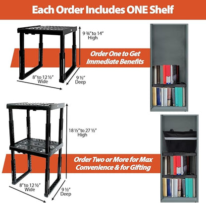 Piffny Locker Organizer Shelf， Adjustable Width and Height, Stackable, Ideal Locker Shelf for School, Office, Gym Lockers, or Even Kitchen Cabinets & Under Sink Organization (Blue)