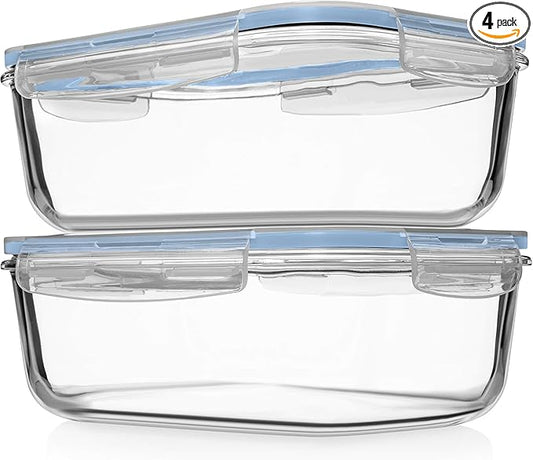 Razab 4 PC 1860ml / 63 Oz / 8 Cups Large Glass Food Storage Containers with Lids - Glass Meal Prep Containers for Roasting & Storing Leftover, Lunch Container with Lids, Microwave & Oven Safe by RazabHomeGoods