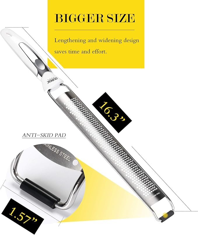 Ourokhome Kitchen Lemon Zester, Stainless Steel Hand Held Parmesan Cheese Grater for Ginger, Chocolate, Coconut, Lime, Nutmeg, Citrus, Fruit, Vegetable with Cleaning Brush, Dishwasher safe, White - Image 5