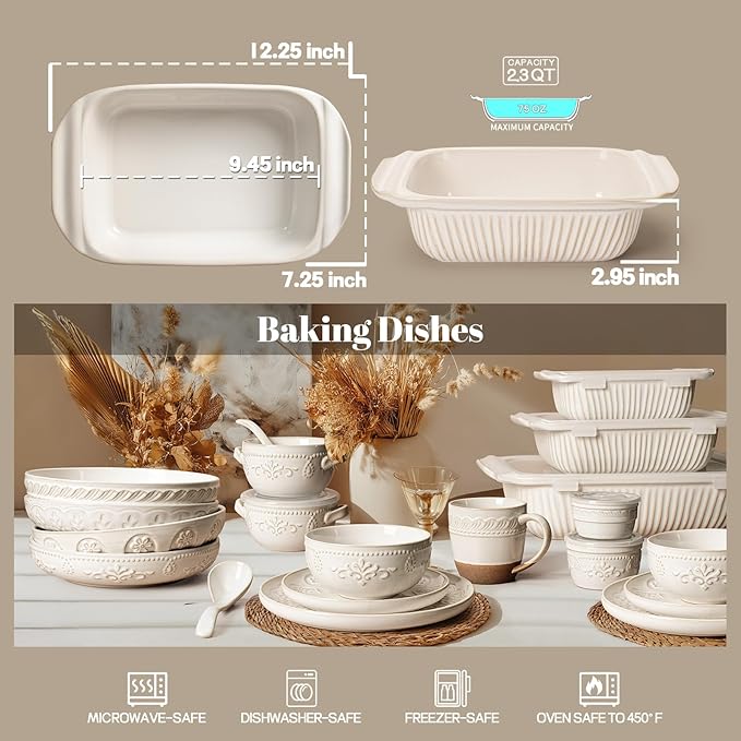 Artena Baking Dish 2.3 Quarts, Casserole Dishes For Oven, Baking Pan With Handles, Lasagna Pan Deep, Large Casserole Dish, Rectangular Ceramic Bakeware, White (Only Baking Dish) - Image 2
