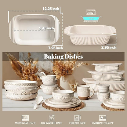 Artena Baking Dish 2.3 Quarts, Casserole Dishes For Oven, Baking Pan With Handles, Lasagna Pan Deep, Large Casserole Dish, Rectangular Ceramic Bakeware, White (Only Baking Dish) - Image 2