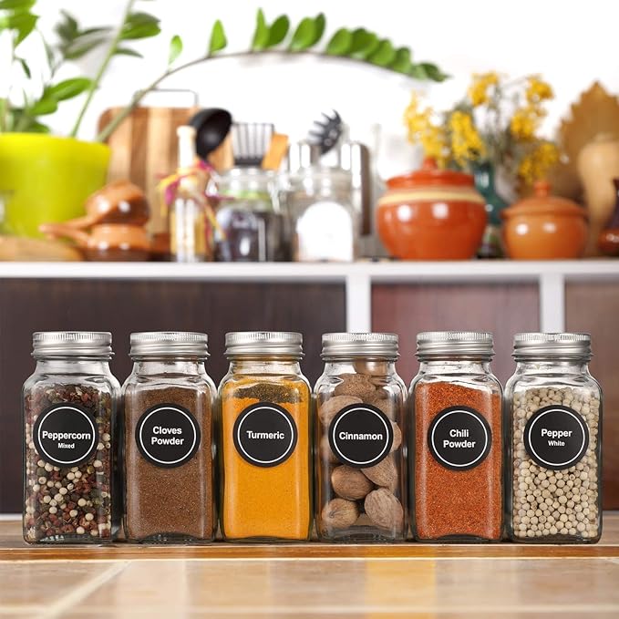 AOZITA 24 Pcs Glass Spice Jars with Labels - 4oz Empty Square Spice Bottles Containers, Condiment Pot, Shaker Lids and Airtight Metal Caps - Silicone Collapsible Funnel - Image 6