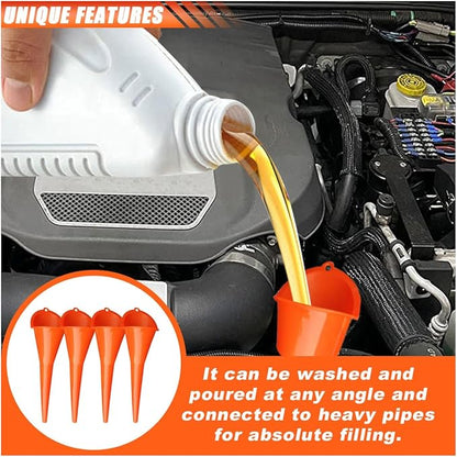 2PCS Long Neck Oil Funnels, Multi-Purpose Spill Saver Funnel, Plastic Funnel for Filling Automotive Oils Lubricants Engine Oils Water Diesel Fuel Kerosene and Other Liquids (4 Orange)