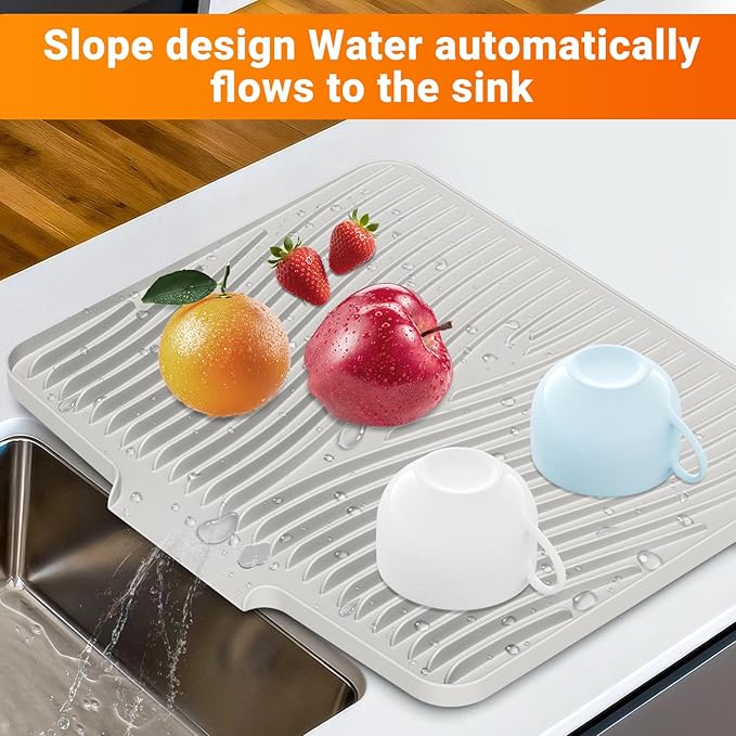 Silicone Dish Drying Mat for Kitchen Counter, Dish Drying Pad, Non-Slip Drain Pad with Built-in Drain, Heat Resistant Stone Drying Mat - Image 4