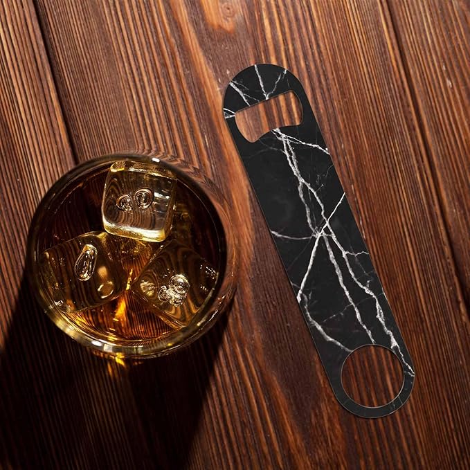 Black Marble Stainless Steel Bottle Opener Dark Texture with White Cracked Wave Art Flat Beer Bottle Opener Keychain for Home Kitchen Bar Restaurant Party Birthday Gift