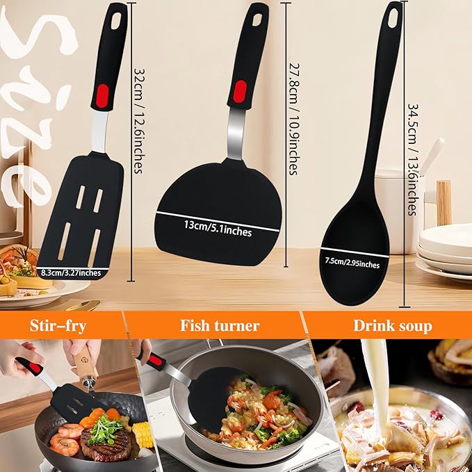 Spatula Set 6-Piece - kitchen utensils set cooking Stainless Steel Turner Set, 600°F Heat Resistant, Metal Spatulas for Griddle/Cast Iron & Nonstick Safe Silicone Tools for Egg, Pancake, Burger - Image 3