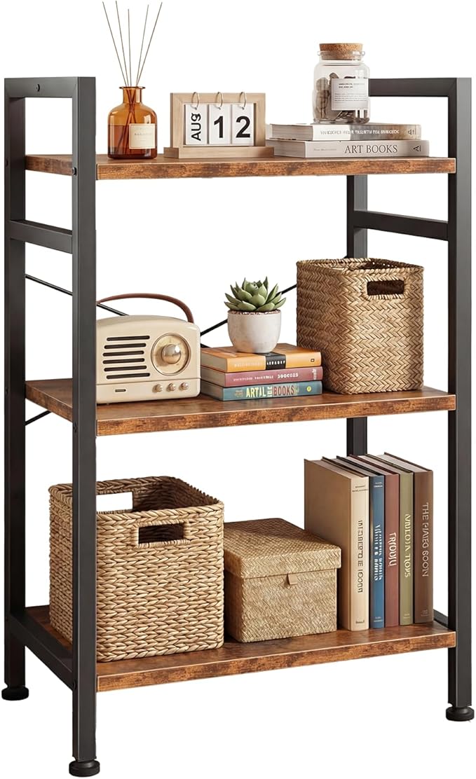 DUMOS 3 Tiers Bookshelf, Classical Book Shelf, Tall Display Shelves in Living Room/Home/Office, Storage Organizer for CDs/Books/Movies, Brown by DumosLifestyle