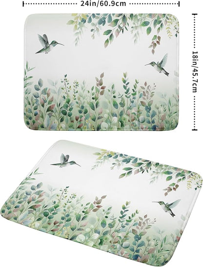 Giwawa Hummingbird Dish Drying Mat for Kitchen Countertop, Spring Summer Sage Green Eucalyptus Leaves Dish Drainer Mats, Herb Botanical Microfiber Dish Drying Pad Home Decor, 18"x24", Large