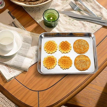 Baking Sheets 2 Pieces, Bastwe Stainless Steel Baking Pan Tray Cookie Sheet, Rectangle Size 9 X 7 X 1 inch, Healthy & Non Toxic, Rust Free & Mirror Finish, Easy Clean & Dishwasher Safe - Image 4