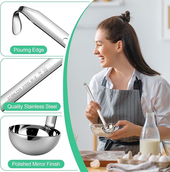 meekoo 1 Pieces Stainless Steel Ladle Soup Handle Ladle with Pouring Rim for Kitchen Cooking Soup Sauce (3 oz) - Image 4