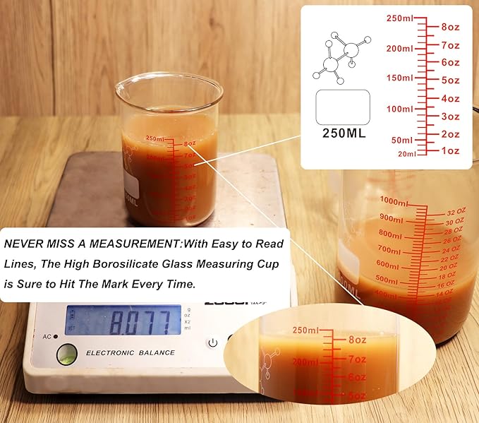 High Borosilicate Glass Measuring Cup-V-Shaped Spout,250ml(8OZ) Glass Measuring Beaker for Kitchen or Restaurant, Easy to Read - Image 3