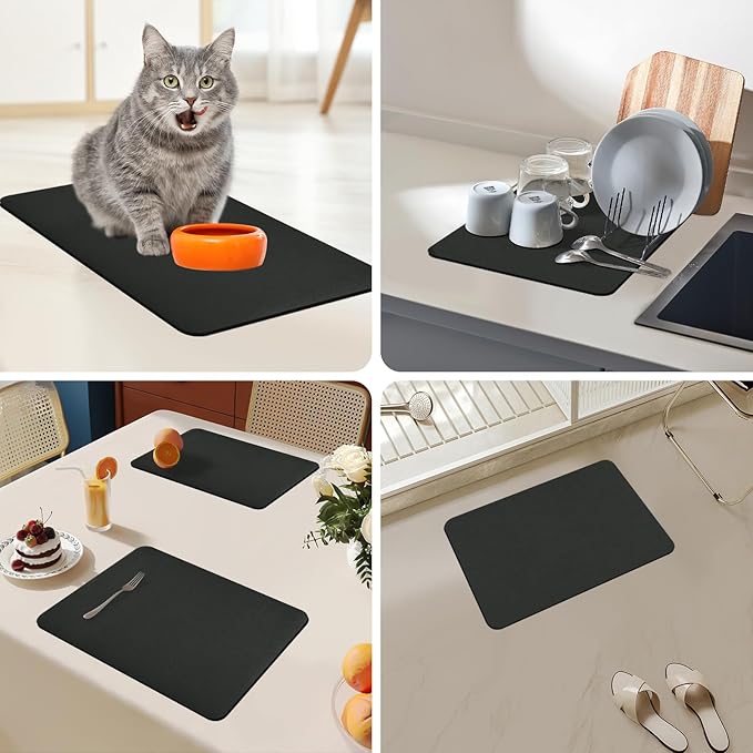 Bloss Coffee Mat, Dish Drying Mat, Coffee Bar/Maker Mat, Kitchen Counter Mat, Absorbent Hide Stain Rubber Backed Dish Drying Pad(12.2"x19.7", Black) - Image 7
