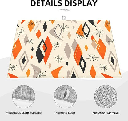 Retro Geometric Pattern Dish Drying Mat For Kitchen Counter Absorbent Large Kitchen Fast Dry Pad Reusable Washable Protector Rack Large Mat 18 X 24