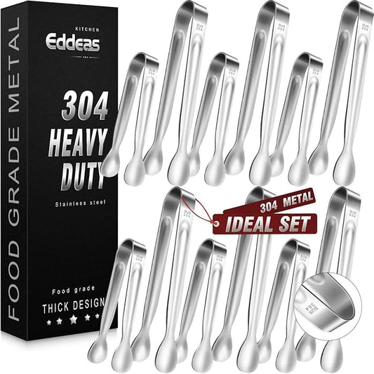 12PCS Ice Tongs Mini Sugar Tong - 2 Sizes 6 & 4 Inch Stainless Steel Small Serving Tongs, Small Kitchen Tiny Tong for Appetizers,Tea Party, Coffee Bar, Desserts (Silver) by Eddeas