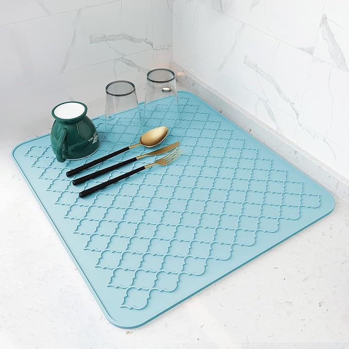 AMOAMI-Dish Drying Mats for Kitchen Counter-Silicone Dish Drying Mat-Kitchen Dish Drying Pad Heat Resistant Mat-Kitchen Gadgets Kitchen Accessories Kitchen Small Appliances(16" x 18",LIGHT BLUE) by AMOAMI