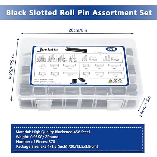 370 Pcs Roll pin Assortment, SAE Roll Pin Set, Slotted Spring Pins, Steel Split Expansion Pin, Black Roll Pins, 1/16 5/64 3/32 1/8 5/32 3/16 7/32 1/4 5/16 3/8 Inch Spring Dowel - Image 6