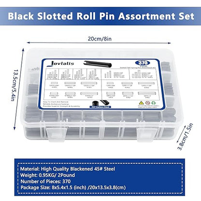 370 Pcs Roll pin Assortment, SAE Roll Pin Set, Slotted Spring Pins, Steel Split Expansion Pin, Black Roll Pins, 1/16 5/64 3/32 1/8 5/32 3/16 7/32 1/4 5/16 3/8 Inch Spring Dowel - Image 6