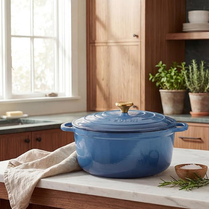 Zulay Kitchen 6 Quart Enameled Cast Iron Dutch Oven Pot with Lid – Premium Durability & Oven Safe up to 500°F – Heavy Duty Cookware Perfect for Bread Baking, Stews, Braising & Roasting - Aquamarine - Image 2