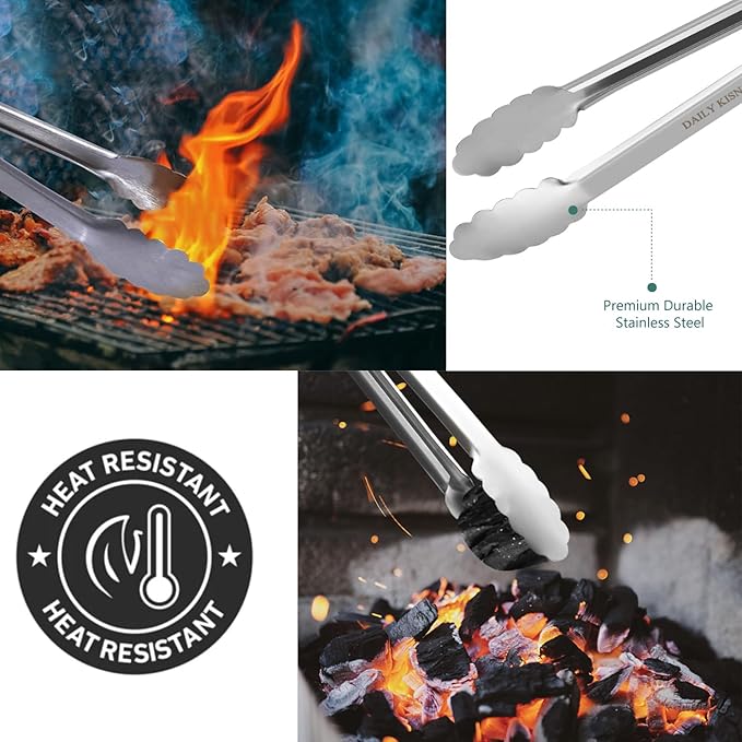 Grill Tongs, 17 Inch Extra Long BBQ Tongs, Premium Stainless Steel Metal Tongs for Cooking, Grilling, Charcoal, Barbecue/BBQ, Buffet (17", 2PCS) - Image 2