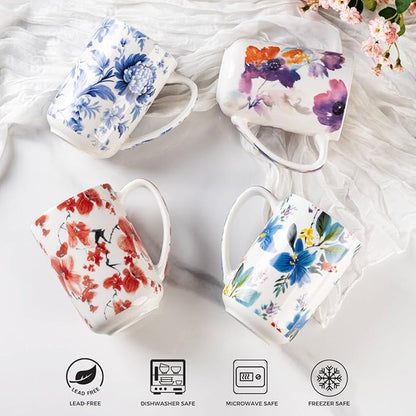 AmorArc Porcelain Tea Mug with Infuser and Lids, 18 Oz Coffee Cup Strainer with Bag Holder for Loose Leaf Tea, Steeping Coffee Mug for House-warming Wedding Birthday Gift