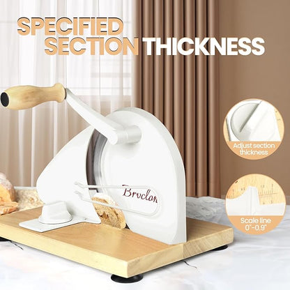 Brvclon Manual Bread Slicer Adjustable Thickness, Hand Crank Bread Slicer for Homemade Sourdough Bread with Scale Line & Suction Cup & Metal Guide,Quality Solid Wood Base & Gift-Level Packaging