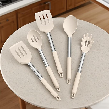 Silicone Cooking Utensils Set Utensil: 40 Pcs Black Stainless Steel Cookware Set, Nonstick Silicone Cooking Utensils Set, (Khaki) - Image 6