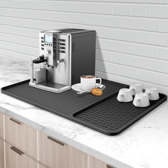 Silicone Coffee Mat, 24''x16'' Bar Mat with Detachable Dish Drying Mat - Fits Under Coffee Maker & Dish Rack by Garolue