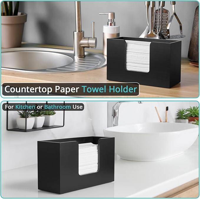 Paper Towel Dispenser Countertop, Wooden Bathroom Paper Towel Holder, Black Napkin Holder for Kitchen, Countertop Multifold C-Fold, Z-Fold, Trifold Paper Hand Towel Dispenser for Bathroom Toilet - Image 4