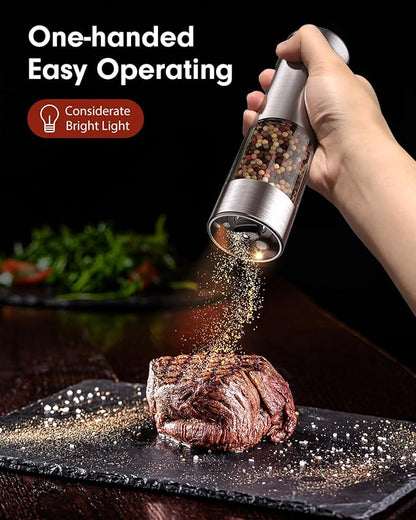 TOMEEM Upgraded Larger Capacity Electric Salt and Pepper Grinder Set Rechargeable with LED lights, Stainless Steel Automatic Pepper and Salt Grinder Refillable with 5 Adjustable Coarseness - Image 2
