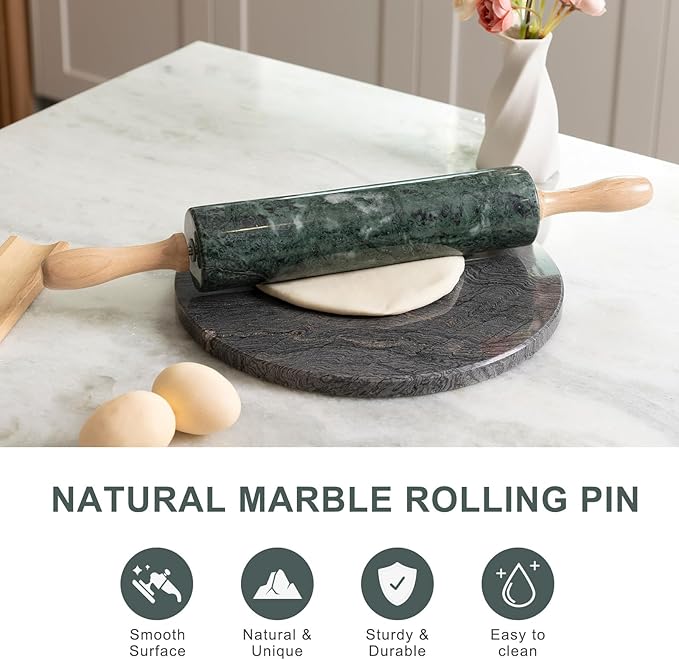 Koville Indian Green Marble Rolling Pin, Non-Stick Stone Dough Roller, 18 Inch Rolling Pin for Baking,Pasta, Dumpling, Ravioli, Fondant,Pie Crust, Kitchen Baking Pastry Tools, Kitchen Essential - Image 4