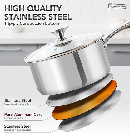 MICHELANGELO 3 Quart Saucepan with Lid, Thick Bottom Sauce Pan Stainless Steel Saucepan with Cover, Nonstick Sauce Pot, Induction Compatible - Image 3