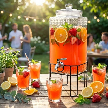 2 Gallon Glass Drink Dispenser, Drink Dispensers for Parties, Beverage Dispenser with Stand and Glass Lid, 100% Leakproof Spigot, Ideal for Lemonade, Juice, Laundry Detergent Dispenser - Image 3
