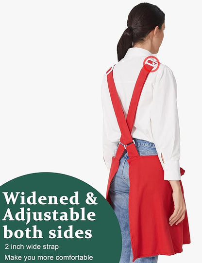 Cozy Adjustable Cross Back Aprons for Women with Pockets Cotton Linen Cooking Kitchen Baking