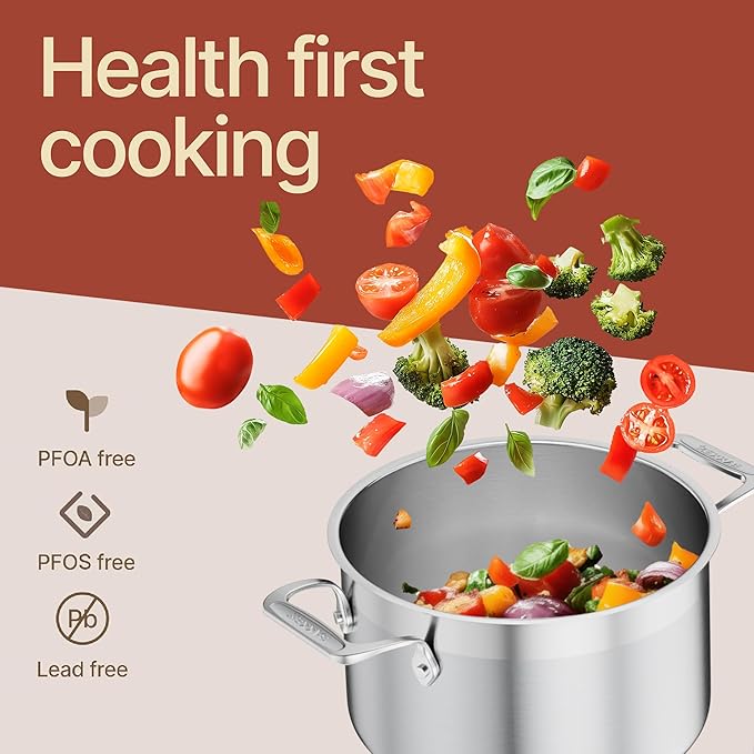 Stainless Steel Stockpot with Lid 5 Quart, Durable 18/8 Stainless Steel, Impact-Bonded Base for Even Heating, Riveted Handles, Oven & All Stove Compatible, Safe Up To 500°F (260°C) - Image 4
