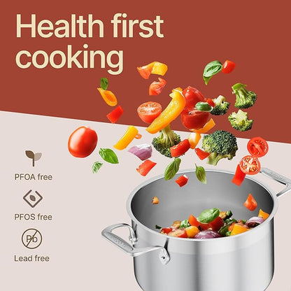 Stainless Steel Stockpot with Lid 5 Quart, Durable 18/8 Stainless Steel, Impact-Bonded Base for Even Heating, Riveted Handles, Oven & All Stove Compatible, Safe Up To 500°F (260°C) - Image 4