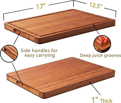 Allsum Large Wood Cutting Board for Kitchen, 1” Thick Bamboo Cheese Charcuterie Board, Butcher Chopping Block, with Juice Grooves and Handles - Image 6