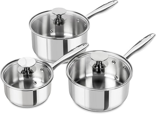 MICHELANGELO Stainless Steel Saucepan Set with Lids 1QT & 2QT & 3QT, Stainless Steel Sauce Pot Set 6pcs, Induction Saucepans, Nonstick Sauce Pan Set, Dishwasher Safe by Michelangelo