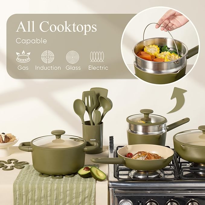 CAROTE 21pcs Cookware Set Nonstick Pots and Pans Set, Ceramic Cookware Set Induction Cookware, Non toxic Healthy Non Stick Kitchen Cooking Set, PFAS PTFE Free - Image 7