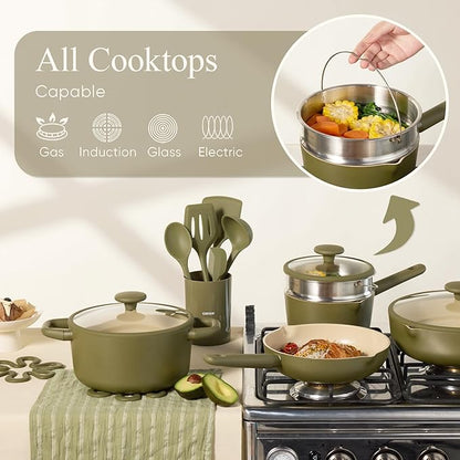 CAROTE 21pcs Cookware Set Nonstick Pots and Pans Set, Ceramic Cookware Set Induction Cookware, Non toxic Healthy Non Stick Kitchen Cooking Set, PFAS PTFE Free - Image 7
