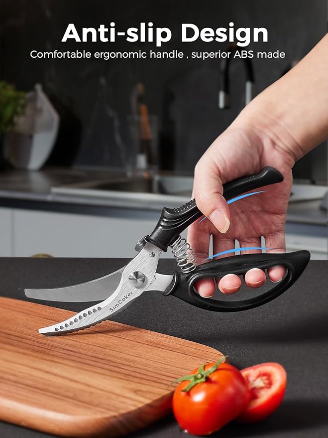 Poultry Shears, Heavy Duty Kitchen Shears With Anti-Slip Handle & Safety Lock, Poultry Scissors for Meat, Chicken, Bone,Turkey, Fish, Spring Loaded, Dishwasher Safe - Image 4