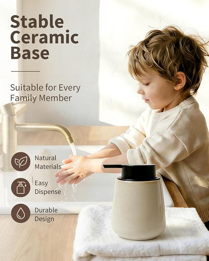 Bosilunlife Ceramic Foaming Soap Dispenser - 12Oz Bathroom Countertop Kitchen Dish Soap Pump Dispenser Foam Soap Dispenser - Greige with Speckle