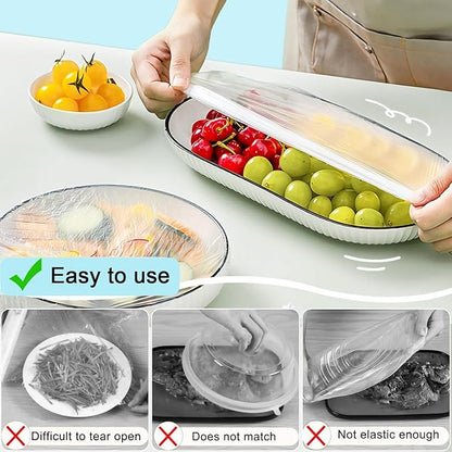 500pcs Plastic Bowl Covers Elastic Reusable Food Covers Outdoor Thickend Kitchen Bowl Dish Plate Cover, Sourdough Bread Baking Supplies, Fruit Fresh Keeping Storage Accessories Food Grade (White-M) - Image 6