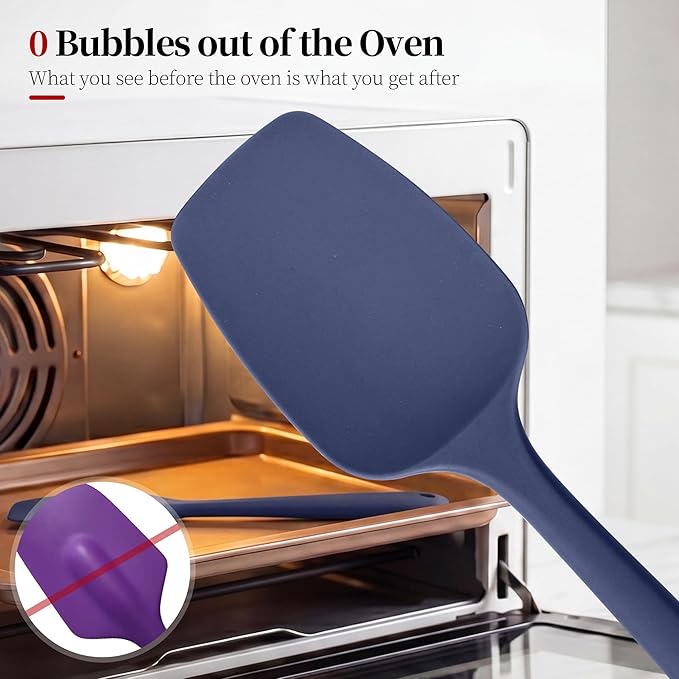 600ºF Heat Resistant Spatula, 11.34 inch High Heat Food Safe Semless Kitchen Silicone Spoon Spoonula Scraper for Cooking Baking Mixing Scraping Stirring Nonstick Cookware Pan (Midnight Blue)