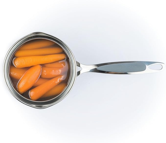 David Burke Stature Stainless Steel 1.75-Quart Sauce Pan with Strain Lid - Oven Safe - Brushed Gray