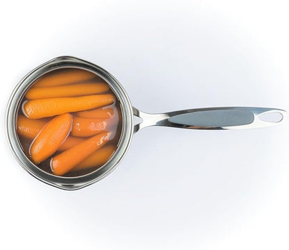 David Burke Stature Stainless Steel 1.75-Quart Sauce Pan with Strain Lid - Oven Safe - Brushed Gray