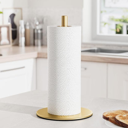 Gold Free-Standing Paper Towel Holder, Premium Stainless Steel Towel Holder for Rolls Organizer, Classic Fashion Roll Dispenser for Kitchen - Image 2
